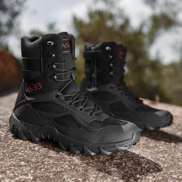 Bottes de l'armée imperméables pour hommes, chaussures de sécurité pour le travail dans le désert, chaussures d'escalade et de randonnée, bottes d'extérieur de rinçage – Image 6