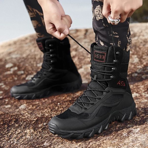 Bottes de l'armée imperméables pour hommes, chaussures de sécurité pour le travail dans le désert, chaussures d'escalade et de randonnée, bottes d'extérieur de rinçage – Image 4