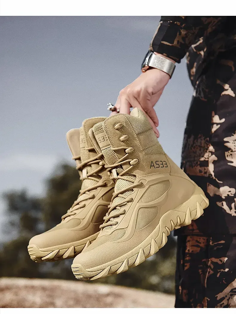 Bottes de l'armée imperméables pour hommes, chaussures de sécurité pour le travail dans le désert, chaussures d'escalade et de randonnée, bottes d'extérieur de rinçage Bottes de l'armée imperméables pour hommes, chaussures de sécurité pour le travail dans le désert, chaussures d'escalade et de randonnée, bottes d'extérieur de rinçage