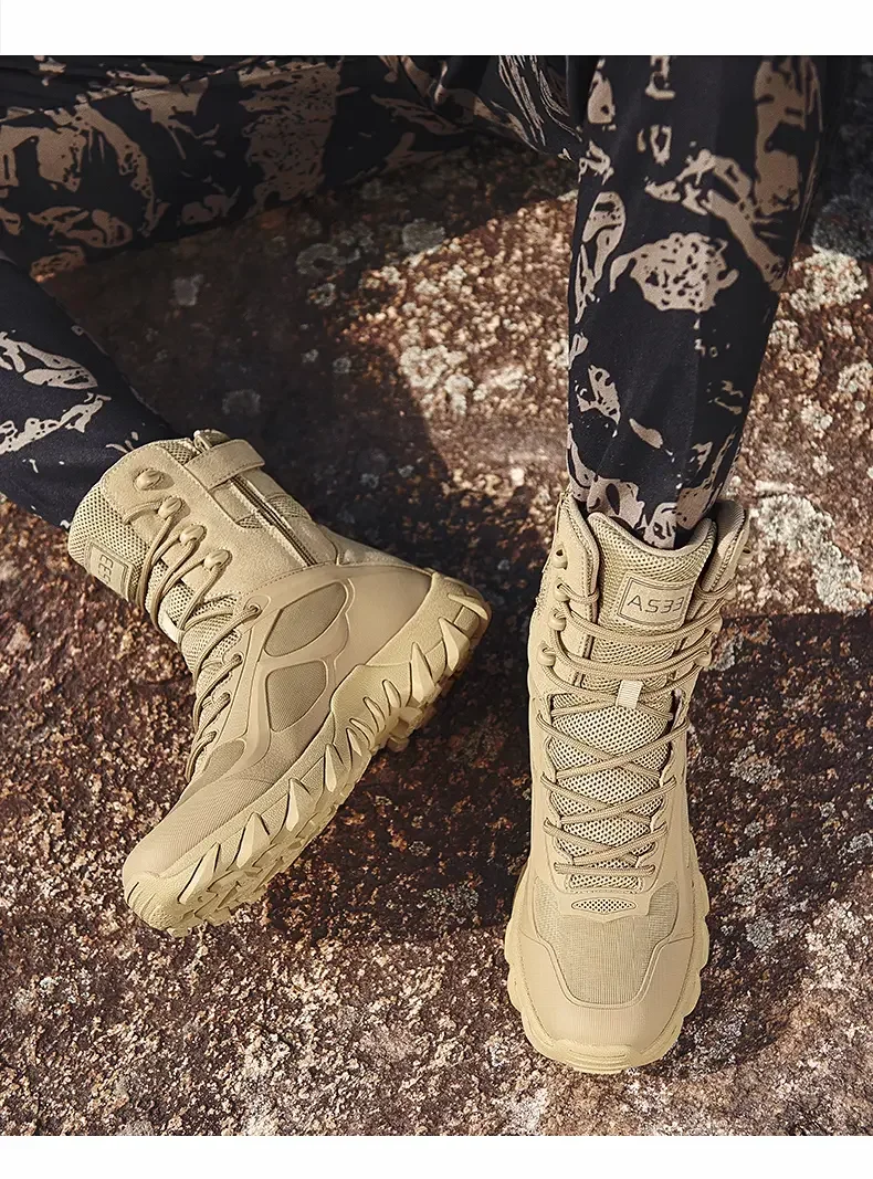 Bottes de l'armée imperméables pour hommes, chaussures de sécurité pour le travail dans le désert, chaussures d'escalade et de randonnée, bottes d'extérieur de rinçage Bottes de l'armée imperméables pour hommes, chaussures de sécurité pour le travail dans le désert, chaussures d'escalade et de randonnée, bottes d'extérieur de rinçage