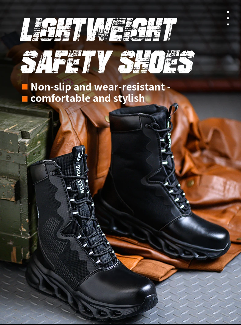 Bottes de sécurité en acier anti-écrasement pour hommes, bottes de travail militaires, capuchon Parker, chaussures de sécurité, nouvelle mode, 2024 Bottes de sécurité en acier anti-écrasement pour hommes, bottes de travail militaires, capuchon Parker, chaussures de sécurité, nouvelle mode, 2024