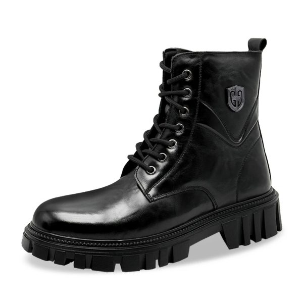 Bottes en cuir véritable pour hommes, style haut, automne et hiver, noir classique, marron, extérieur, qualité, chaussures à l'offre elles optiques pour adultes, nouveau – Image 5