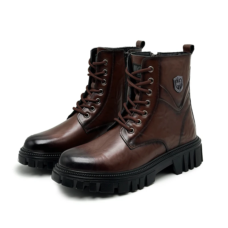 Bottes en cuir véritable pour hommes, style haut, automne et hiver, noir classique, marron, extérieur, qualité, chaussures à l'offre elles optiques pour adultes, nouveau