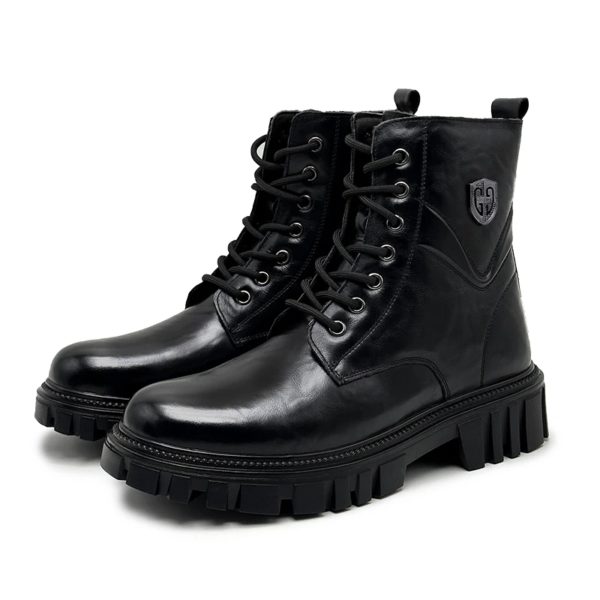 Bottes en cuir véritable pour hommes, style haut, automne et hiver, noir classique, marron, extérieur, qualité, chaussures à l'offre elles optiques pour adultes, nouveau – Image 6