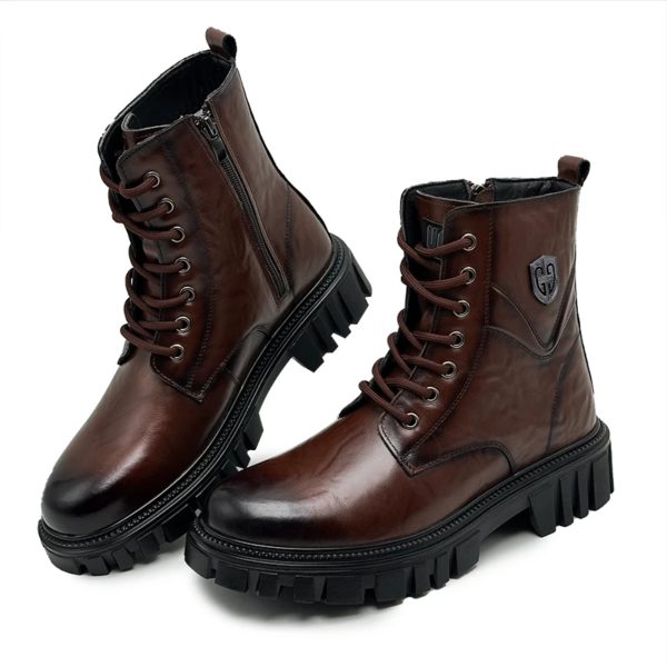 Bottes en cuir véritable pour hommes, style haut, automne et hiver, noir classique, marron, extérieur, qualité, chaussures à l'offre elles optiques pour adultes, nouveau – Image 2