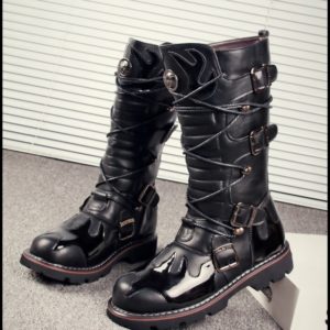 Bottes militaires hautes en cuir véritable pour hommes, chaussures de moto noires, bottes de l'armée, haute qualité