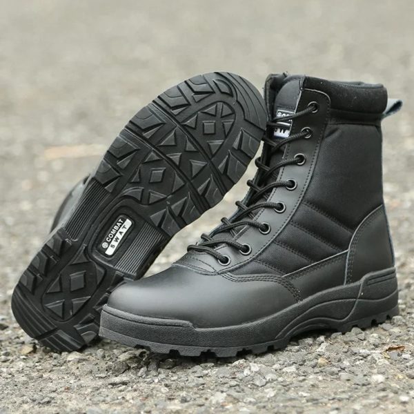 Bottes de randonnée militaires coordonnantes imperméables noires pour hommes, chaussures de randonnée en plein air, chaussures hautes performances – Image 4