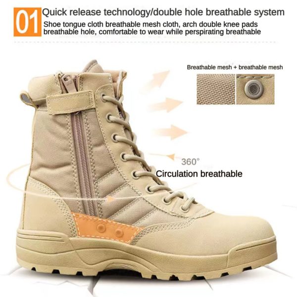 Bottes de randonnée militaires coordonnantes imperméables noires pour hommes, chaussures de randonnée en plein air, chaussures hautes performances – Image 2
