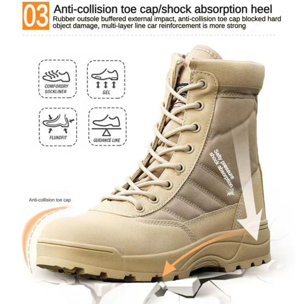 Bottes de randonnée militaires coordonnantes imperméables noires pour hommes, chaussures de randonnée en plein air, chaussures hautes performances – Image 5
