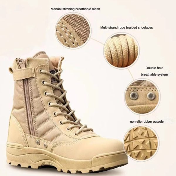 Bottes de randonnée militaires coordonnantes imperméables noires pour hommes, chaussures de randonnée en plein air, chaussures hautes performances – Image 4