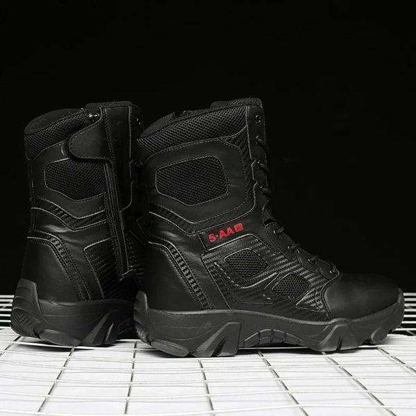 Bottes militaires en cuir pour hommes, chaussures décontractées, bottes de l'armée SWAT, bottes de skip de rinçage de moto, bottes noires, zones bre – Image 5