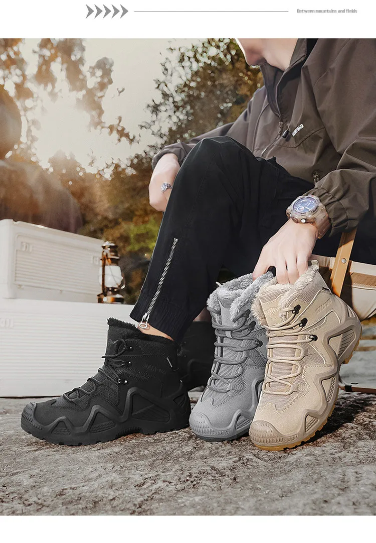 Bottes de randonnée en plein air pour hommes, chaussures de neige résistantes à l'usure, bottes de saut du désert anti-ald, document solide, chaud