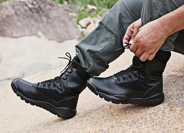 Bottes Militaires Antidérapantes pour Homme, Chaussures Décontractées, Couleur Unie, Noir et Marron, Printemps et Été