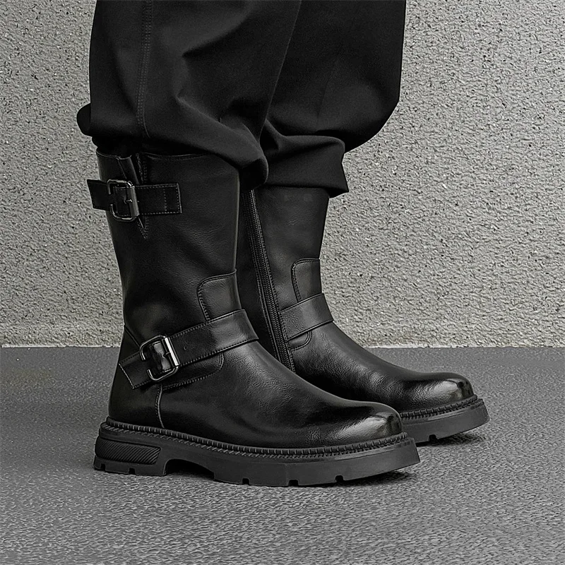 Chaussures en cuir faites à la main pour hommes, bottes de rinçage d'outillage, bottes de moto d'affaires, bottes militaires noires, vintage, britannique, haute qualité, nouveau