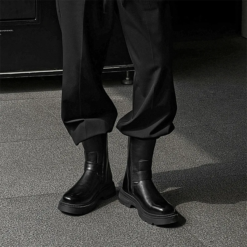 Chaussures en cuir faites à la main pour hommes, bottes de rinçage d'outillage, bottes de moto d'affaires, bottes militaires noires, vintage, britannique, haute qualité, nouveau