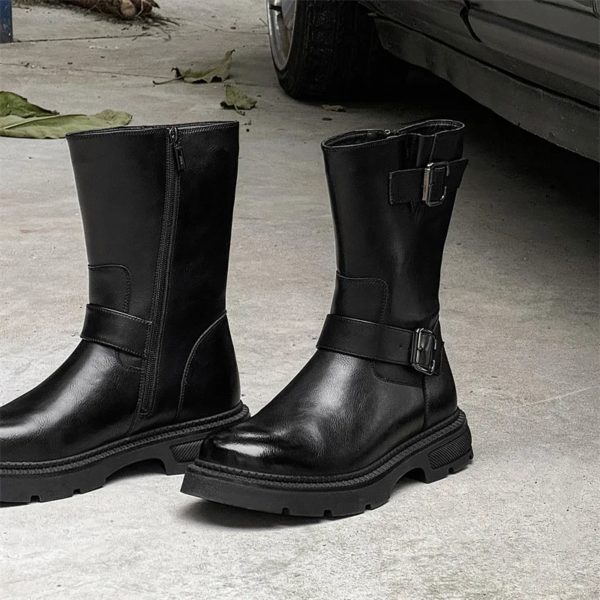 Chaussures en cuir faites à la main pour hommes, bottes de rinçage d'outillage, bottes de moto d'affaires, bottes militaires noires, vintage, britannique, haute qualité, nouveau – Image 6