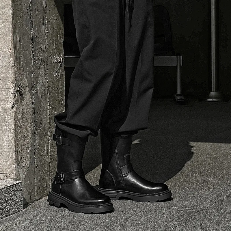 Chaussures en cuir faites à la main pour hommes, bottes de rinçage d'outillage, bottes de moto d'affaires, bottes militaires noires, vintage, britannique, haute qualité, nouveau