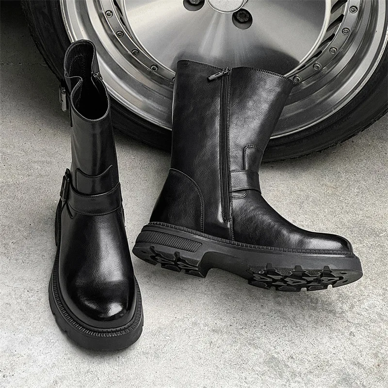 Chaussures en cuir faites à la main pour hommes, bottes de rinçage d'outillage, bottes de moto d'affaires, bottes militaires noires, vintage, britannique, haute qualité, nouveau