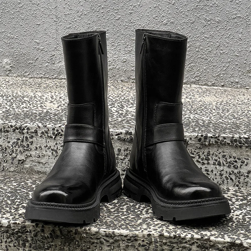 Chaussures en cuir faites à la main pour hommes, bottes de rinçage d'outillage, bottes de moto d'affaires, bottes militaires noires, vintage, britannique, haute qualité, nouveau