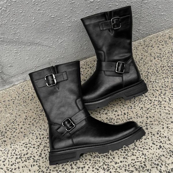 Chaussures en cuir faites à la main pour hommes, bottes de rinçage d'outillage, bottes de moto d'affaires, bottes militaires noires, vintage, britannique, haute qualité, nouveau – Image 3