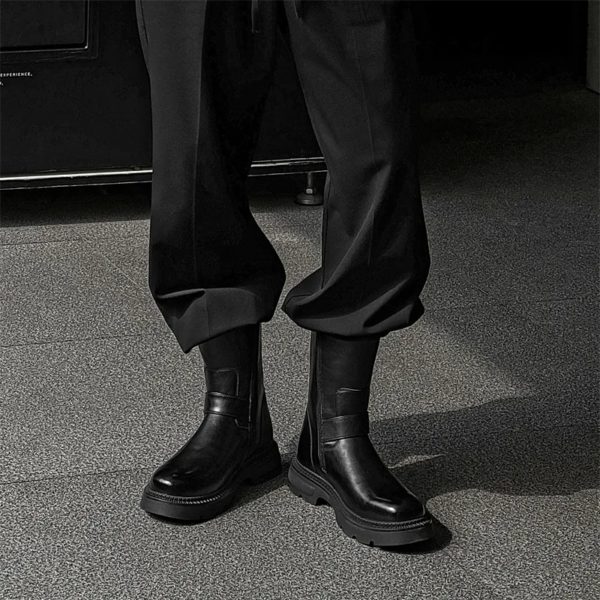 Chaussures en cuir faites à la main pour hommes, bottes de rinçage d'outillage, bottes de moto d'affaires, bottes militaires noires, vintage, britannique, haute qualité, nouveau – Image 5