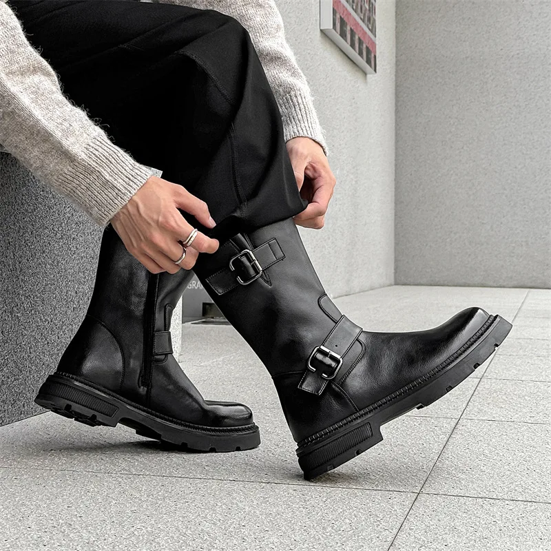 Chaussures en cuir faites à la main pour hommes, bottes de rinçage d'outillage, bottes de moto d'affaires, bottes militaires noires, vintage, britannique, haute qualité, nouveau