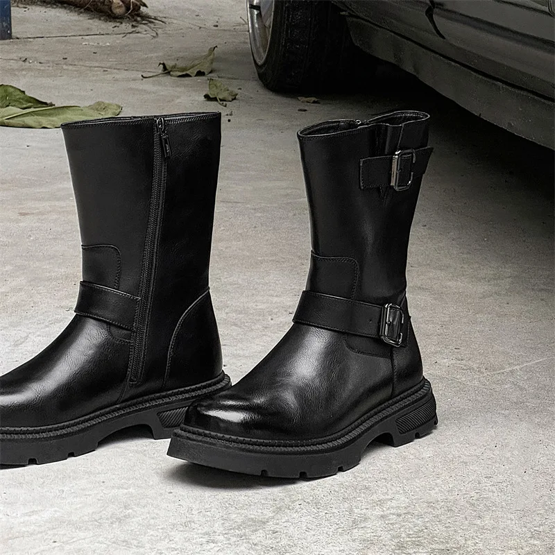 Chaussures en cuir faites à la main pour hommes, bottes de rinçage d'outillage, bottes de moto d'affaires, bottes militaires noires, vintage, britannique, haute qualité, nouveau