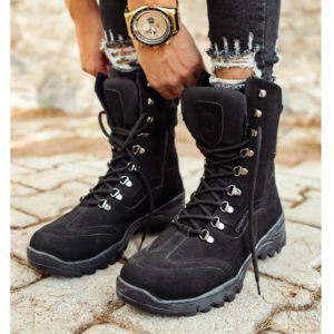 FOH-Bottes à lacets en cuir Élpour hommes, Chaussures militaires, DulTrekking, Camping, Extérieur, Chaud, Neige, Plus Size, Rinçage, Haute qualité, Noir, Daim, Mode, Hiver, PR2023, 051