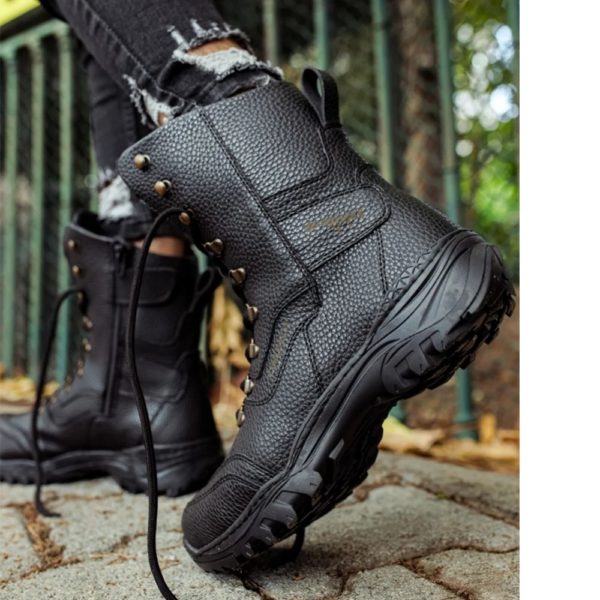 FOH-Bottes à lacets en cuir Élnoir pour hommes, chaussures militaires de haute qualité, trekking, camping en plein air, neige chaude, grande taille, rinçage, mode hivernale, PR2023, 051 – Image 3