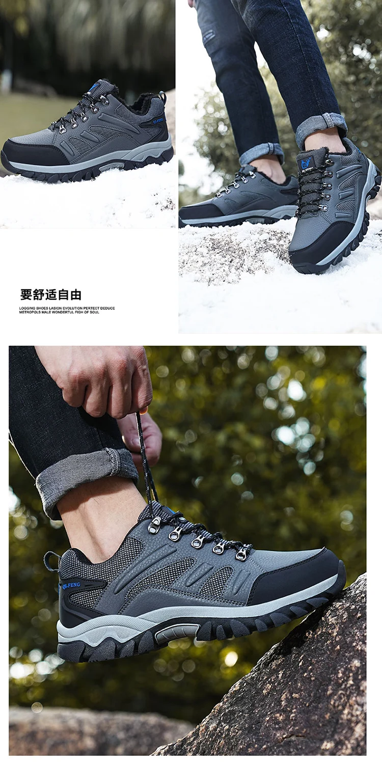 Bottes tactiques de Combat d'automne pour hommes, baskets chaudes en fourrure de neige, rembourrées, de Trekking noires, imperméables, en cuir