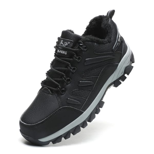 Bottes tactiques de Combat d'automne pour hommes, baskets chaudes en fourrure de neige, rembourrées, de Trekking noires, imperméables, en cuir – Image 2