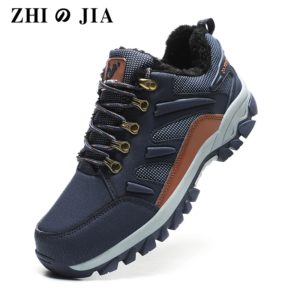 Bottes tactiques de Combat d'automne pour hommes, baskets chaudes en fourrure de neige, rembourrées, de Trekking noires, imperméables, en cuir