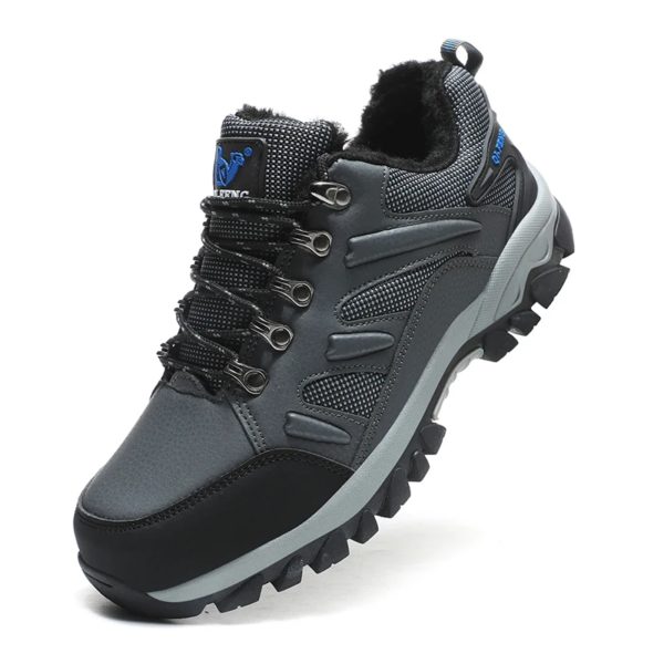 Bottes tactiques de Combat d'automne pour hommes, baskets chaudes en fourrure de neige, rembourrées, de Trekking noires, imperméables, en cuir – Image 3