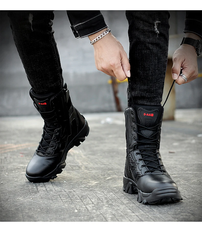 Bottes de sécurité imperméables de l'armée de la force spéciale pour hommes, chaussures de moto pour hommes, bottes skip DulBoots, rinçage au travail, hiver 2024 Bottes de sécurité imperméables de l'armée de la force spéciale pour hommes, chaussures de moto pour hommes, bottes skip DulBoots, rinçage au travail, hiver 2024