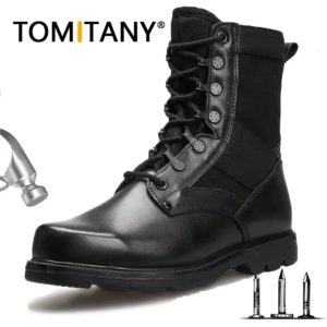 Dulskip-Bottes montantes respirantes en acier ultraléger pour hommes, chaussures de sécurité de travail, noir uni