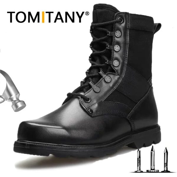 Dulskip-Bottes montantes respirantes en acier ultraléger pour hommes, chaussures de sécurité de travail, noir uni
