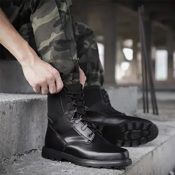 Dulskip-Bottes montantes respirantes en acier ultraléger pour hommes, chaussures de sécurité de travail, noir uni