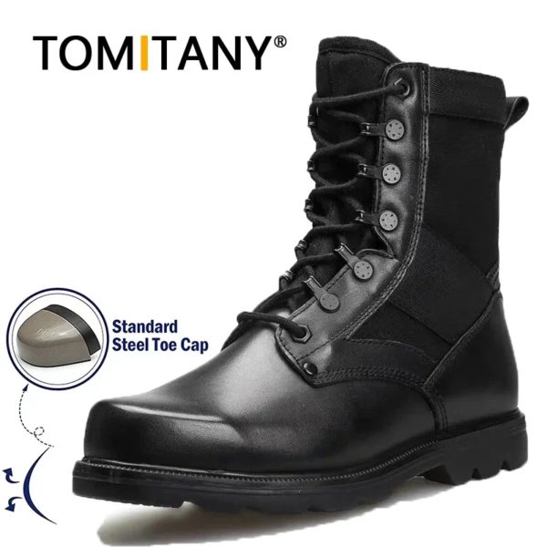 Dulskip-Bottes montantes respirantes en acier ultraléger pour hommes, chaussures de sécurité de travail, noir uni – Image 2