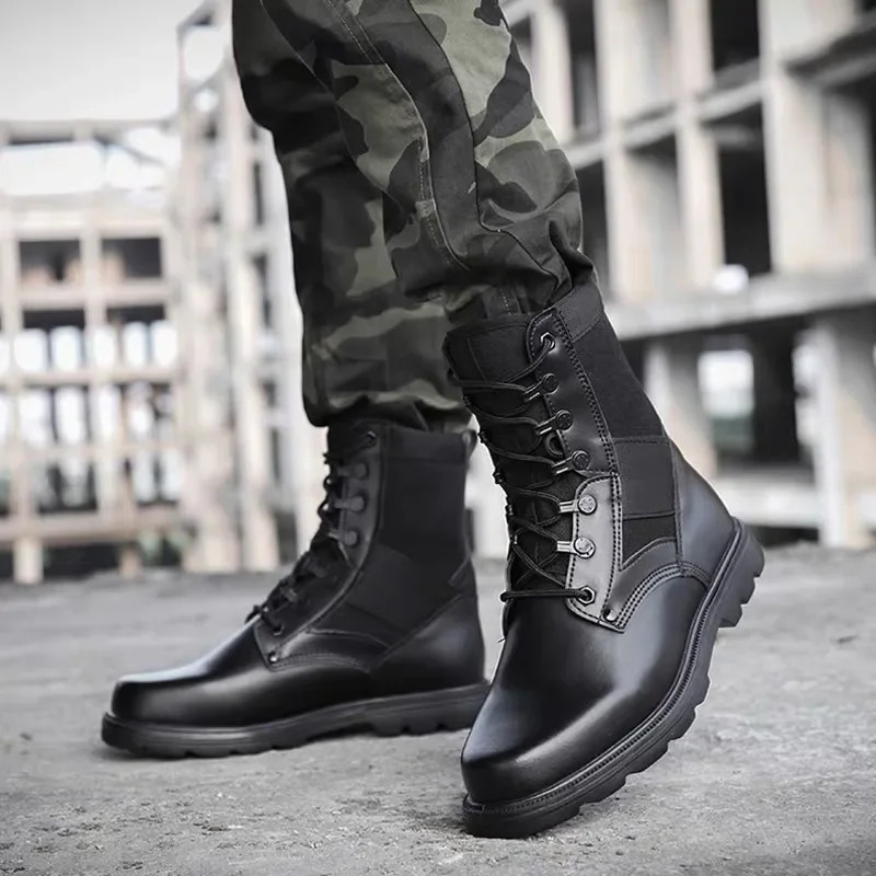 Dulskip-Bottes montantes respirantes en acier ultraléger pour hommes, chaussures de sécurité de travail, noir uni