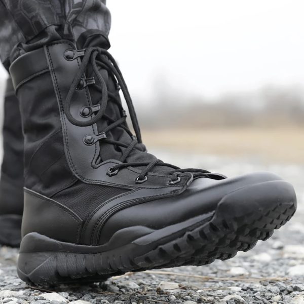 Bottes de Keeptics Militaires Noires pour Homme, Chaussures de Travail, en Cuir, de Moto, de Randonnée, de Marche, Respirantes, de Patrouille – Image 3