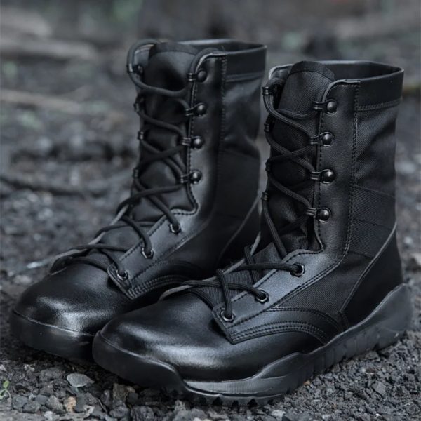 Bottes de Keeptics Militaires Noires pour Homme, Chaussures de Travail, en Cuir, de Moto, de Randonnée, de Marche, Respirantes, de Patrouille – Image 2