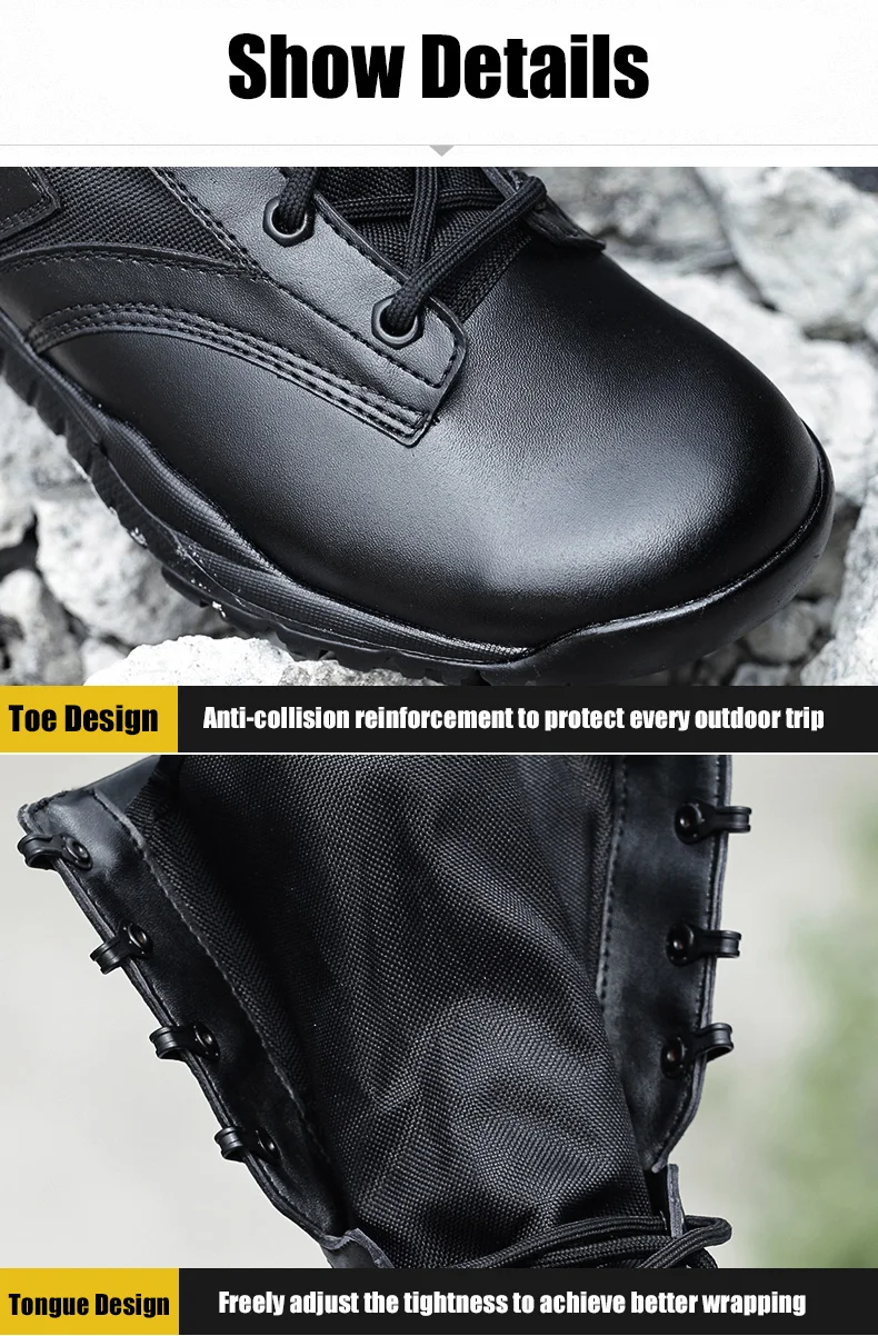 Bottes de Keeptics Militaires Noires pour Homme, Chaussures de Travail, en Cuir, de Moto, de Randonnée, de Marche, Respirantes, de Patrouille