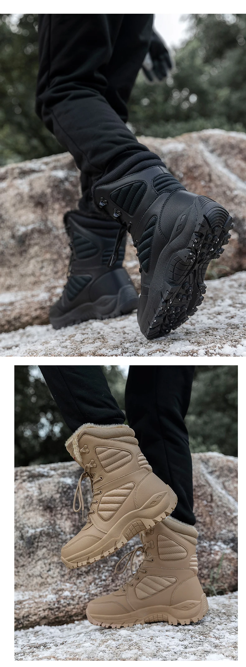 Bottes de neige résistantes à l'usure pour hommes, chaussures de randonnée en plein air, anti-ald, botte de saut dans le désert, document solide, chaud