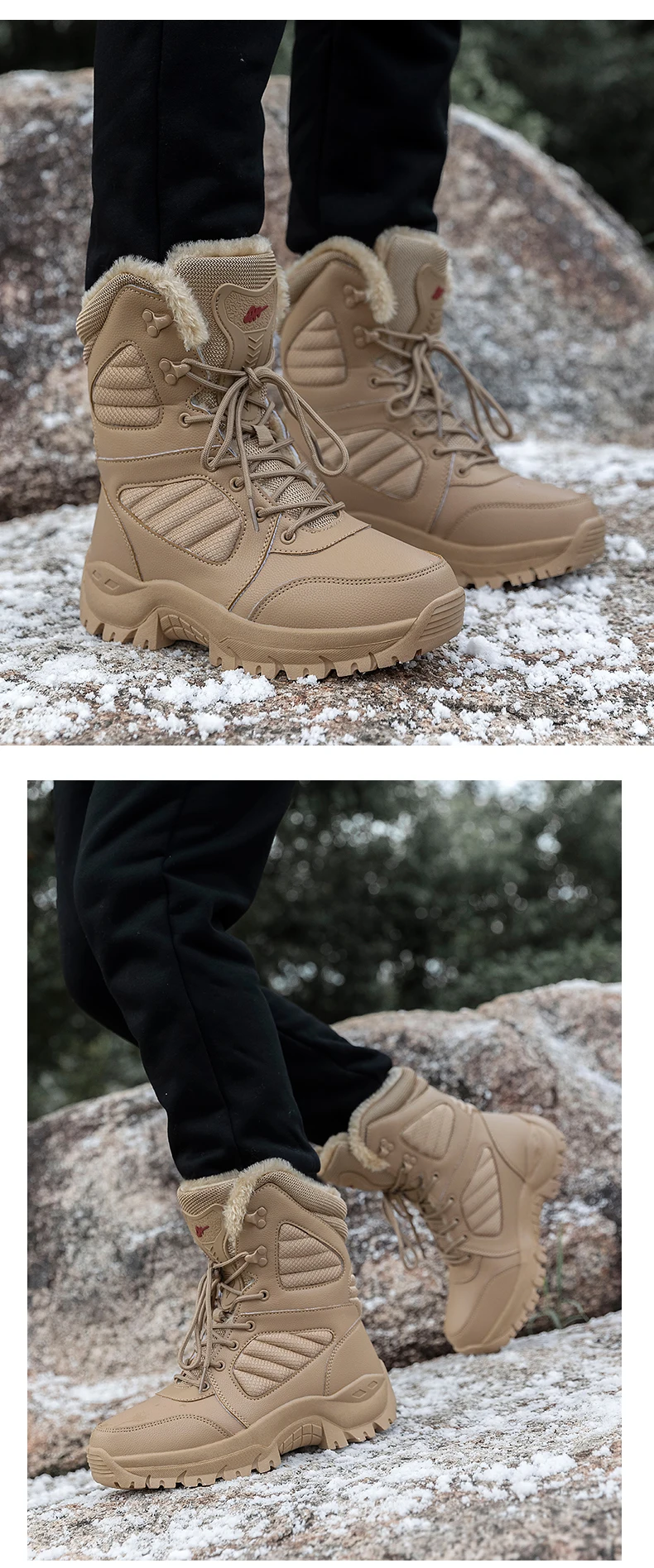 Bottes de neige résistantes à l'usure pour hommes, chaussures de randonnée en plein air, anti-ald, botte de saut dans le désert, document solide, chaud