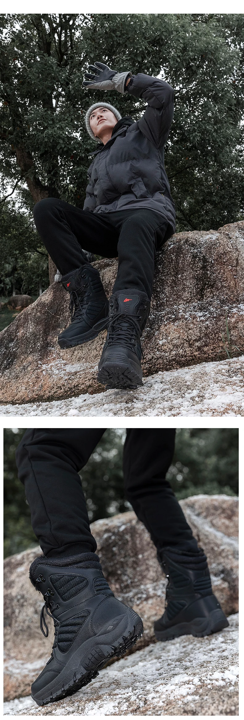 Bottes de neige résistantes à l'usure pour hommes, chaussures de randonnée en plein air, anti-ald, botte de saut dans le désert, document solide, chaud