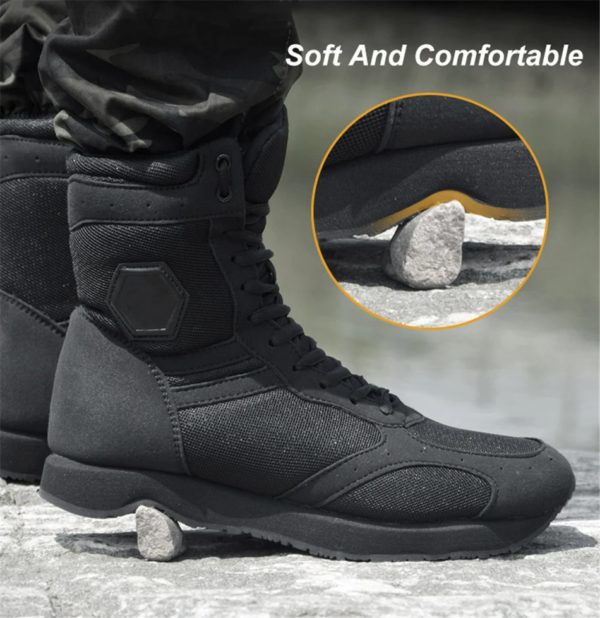 Bottes de randonnée militaires ultralégères et hautes, chaussures de désert légères et respirantes, bottes de skip noires, chaussures de randonnée portables – Image 5