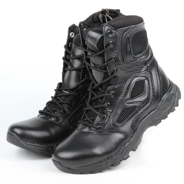 Bottes de sécurité noires pour hommes, chaussures de sécurité pour le désert, bottes d'assaut respirantes pour moto, bottes de rinçage pour hommes, hiver 2024 – Image 3