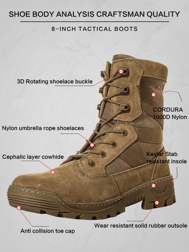 Chaussures de Randonnée et Trekking Imperméables en Nylon 1000D pour Homme, Bottes Dulskip Militaires, Cuir Fendu, Équipement Airsoft