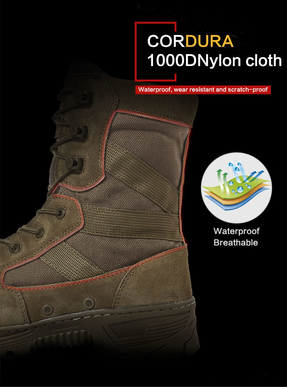Chaussures de Randonnée et Trekking Imperméables en Nylon 1000D pour Homme, Bottes Dulskip Militaires, Cuir Fendu, Équipement Airsoft