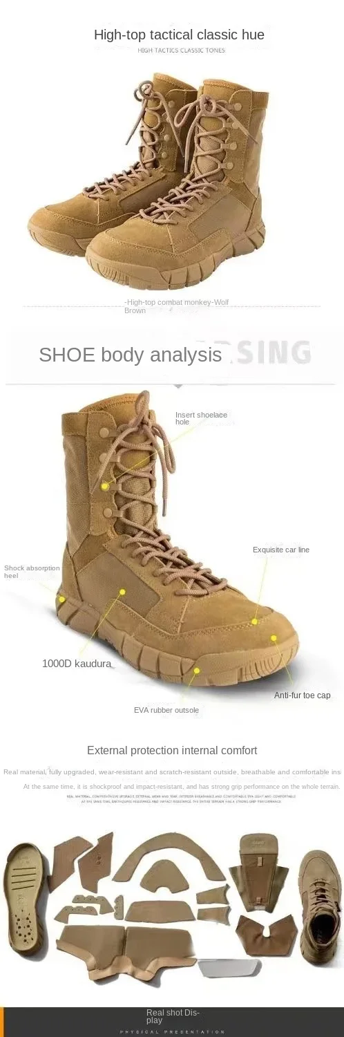 Bottes hautes du désert pour hommes, chaussures de randonnée en plein air, bottes de saut de soldat, haute qualité